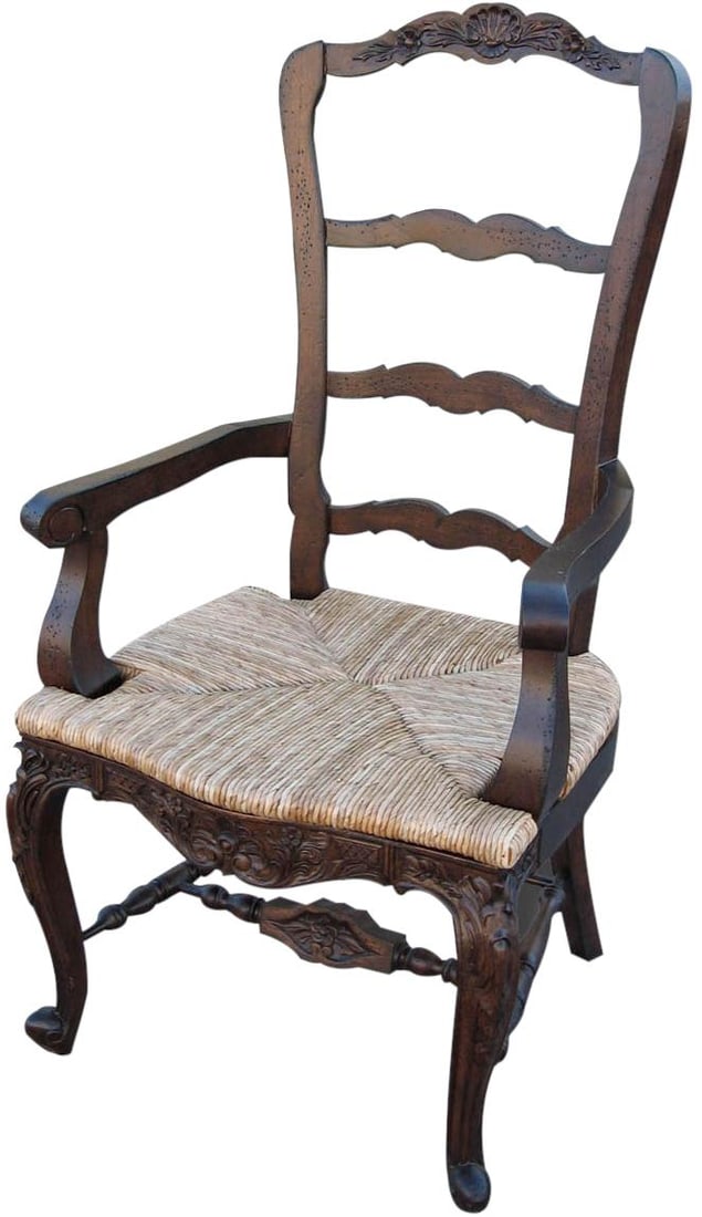 Elegant French Country Arm Chair Distressed Walnut Floral Carvings (1 of 3)