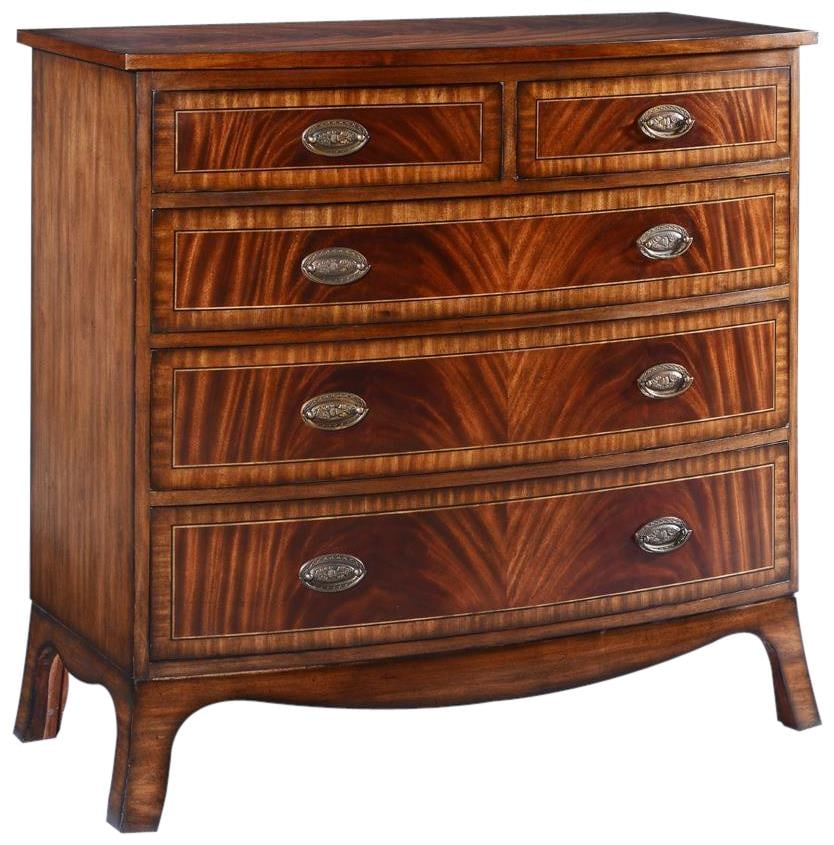 Traditional Mahogany English Bow Front Chest of Drawers: Traditional Mahogany English Bow Front Chest of Drawers This elegant mahogany English bow front dresser combines classic design with modern craftsmanship. Featuring a traditional mahogany finish and b
