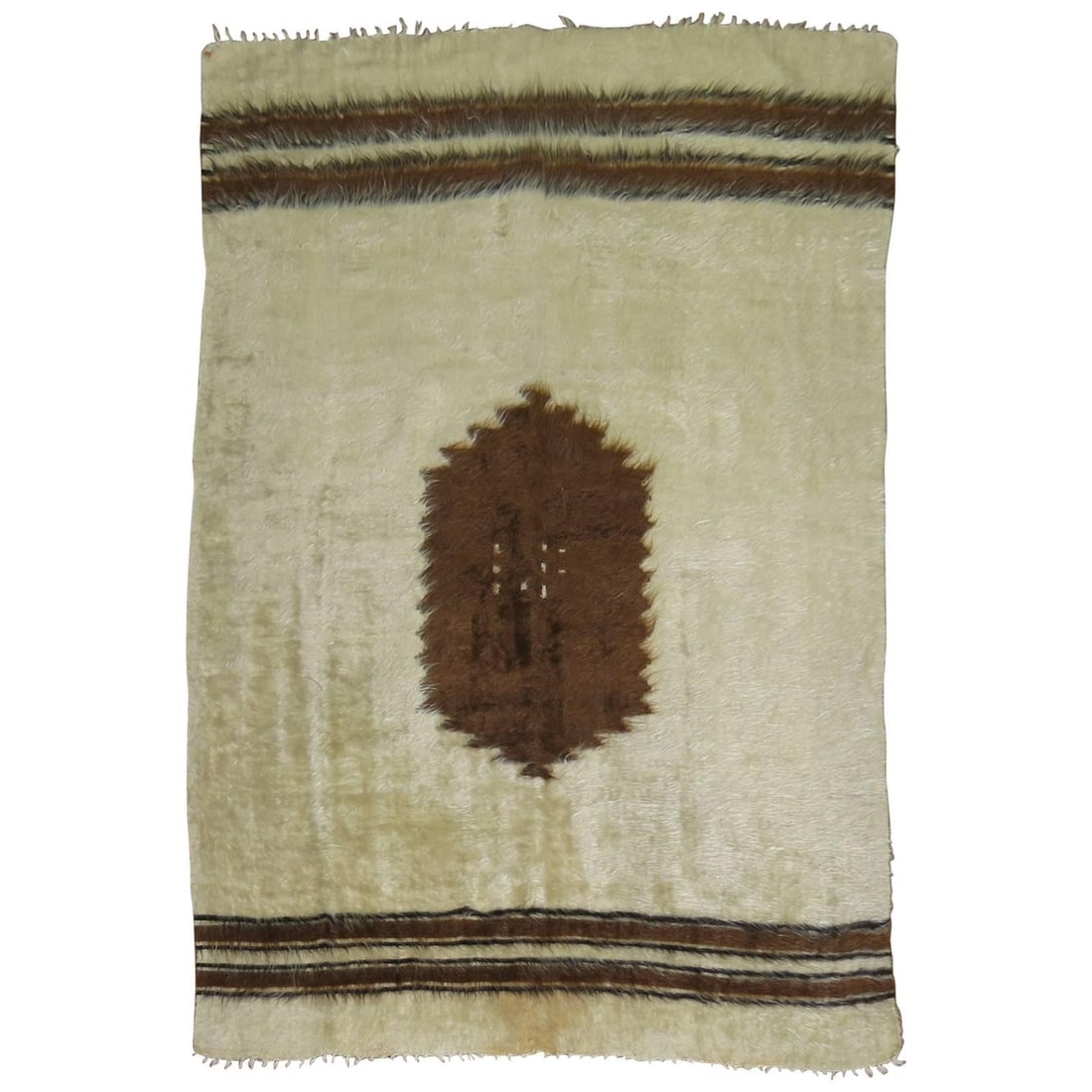 Mid-Century Modern Sirt Vintage Turkish Rug Hand-Woven Mohair Wool 53x76: Mid-Century Modern Sirt Vintage Turkish Rug Hand-Woven Mohair Wool 53x76 Discover the charm of this one-of-a-kind Sirt Vintage Turkish Rug, a stunning piece that embodies Mid-Century Modern design. Ha