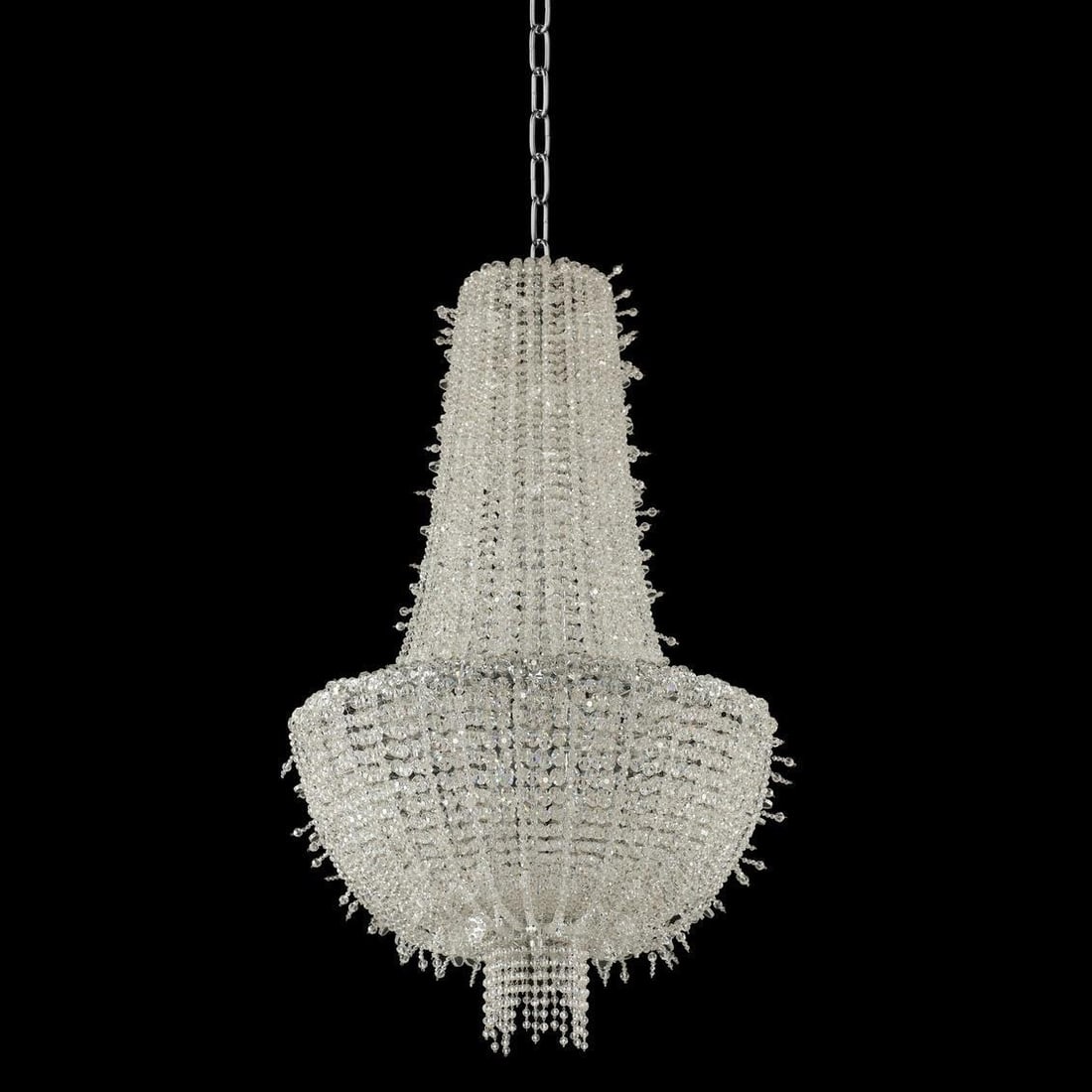 Kalco Cielo 24 Inch Chrome Crystal Chandelier Dimmable Pendant Light: Kalco Cielo 24 Inch Chrome Crystal Chandelier Dimmable Pendant Light Illuminate your space with the stunning Cielo 24" Modern Empire Chandelier, expertly crafted to order. This exquisite pendant light