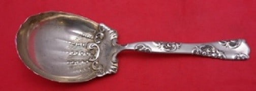 Whiting Sterling Silver Berry Spoon 7 3/4 Rose and Scroll Design: Whiting Sterling Silver Berry Spoon 7 3/4 Rose and Scroll Design This exquisite berry spoon features the elegant "Rose and Scroll" pattern by Whiting, crafted from high-quality sterling silver. Measur