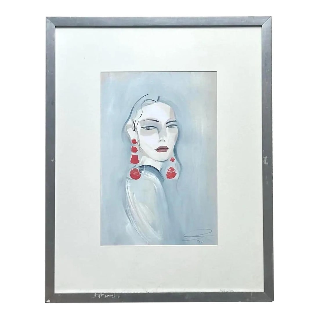 Framed Watercolor Figurative Artwork by Poppy Waddilove Vintage Boho Style: Framed Watercolor Figurative Artwork by Poppy Waddilove Vintage Boho Style This vintage Boho abstract portrait features women rendered in watercolor on paper, created by London illustrator Poppy Waddi
