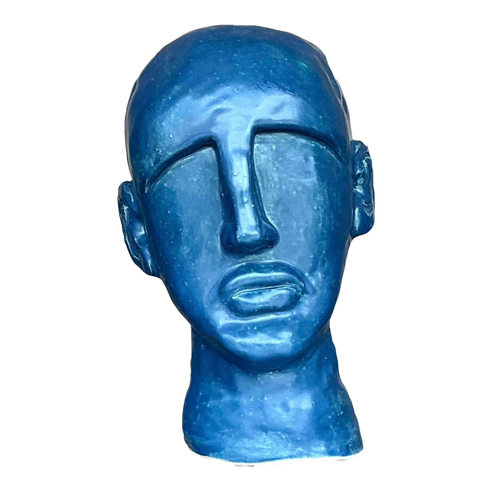 Mid Century Vintage Boho Blue Ceramic Bust 10 in: Mid Century Vintage Boho Blue Ceramic Bust 10 in Elevate your decor with this mid 20th century vintage boho glazed ceramic bust. Featuring a meticulously crafted design and a glossy blue finish, this