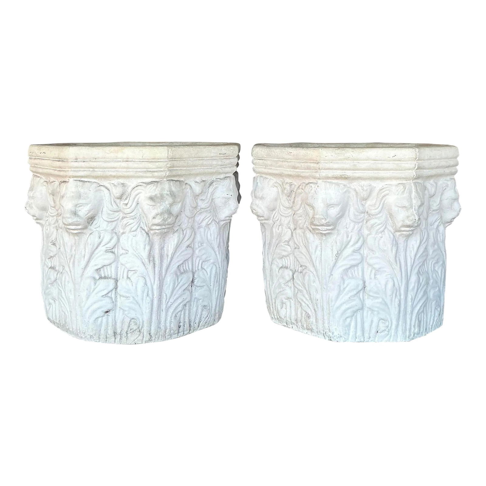 Vintage Regency Lions Head Planters Set of 2 Concrete 17.25" (1 of 6)