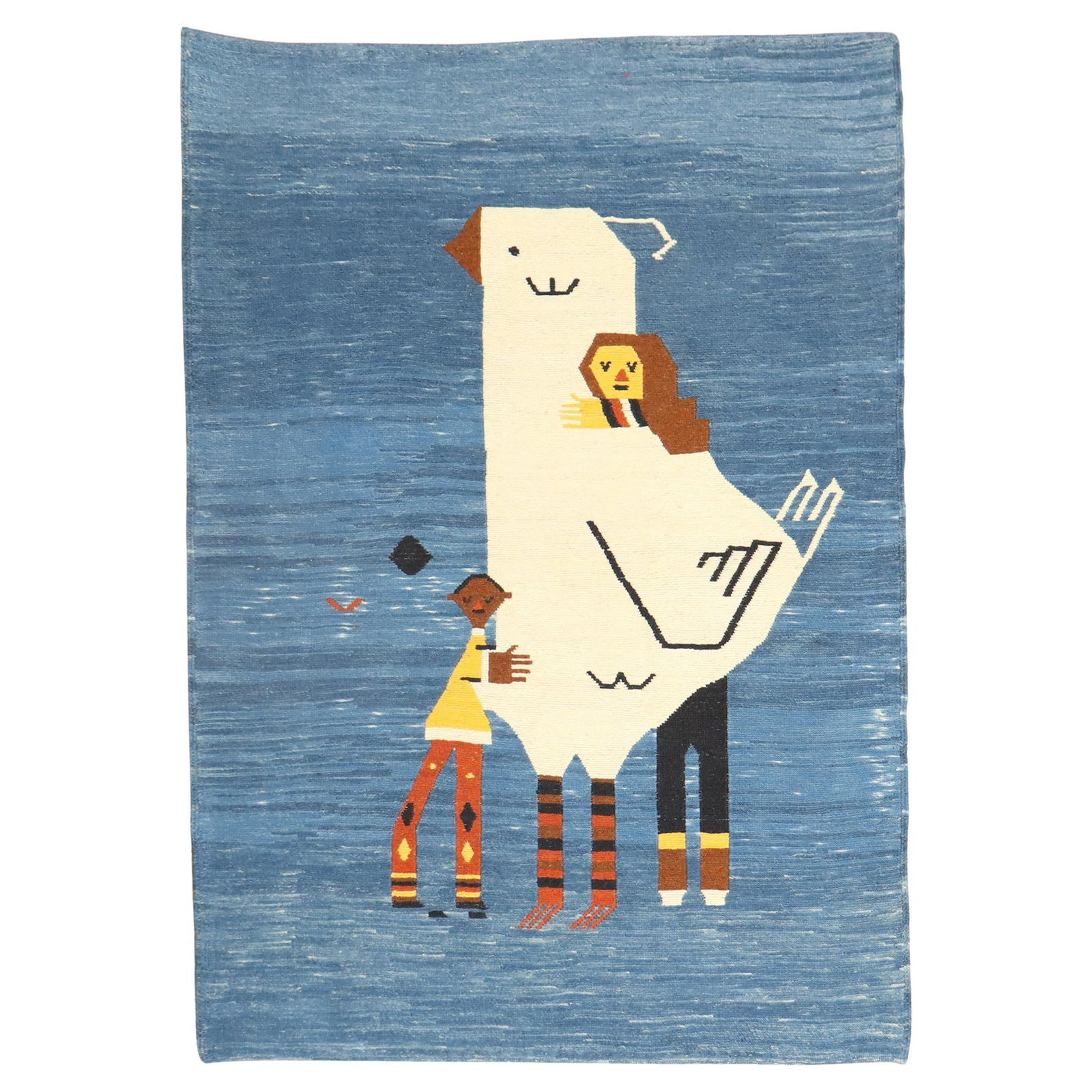 Charming Sad Pigeon Persian Kilim Wall Hanging Wool Folk Art 38 x 52 in: Charming Sad Pigeon Persian Kilim Wall Hanging Wool Folk Art 38 x 52 in This stunning Sad Pigeon Pictorial Persian Kilim Wall Hanging features a charming depiction of a lonely white pigeon embraced by