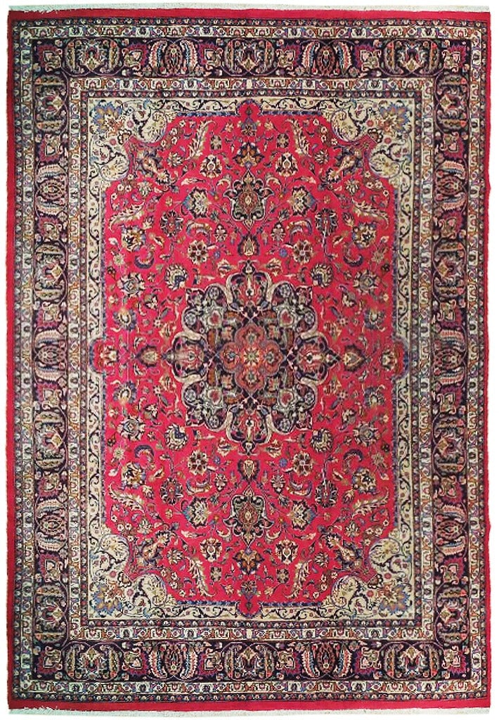 9'6" x 13' Persian Mashad Rug Pinkish Red Handmade Signed Iran: 9'6" x 13' Persian Mashad Rug Pinkish Red Handmade Signed Iran Free continental US Shipping Discover the beauty of this exquisite Persian Mashad style rug, handcrafted by skilled artisans in Mashad, I