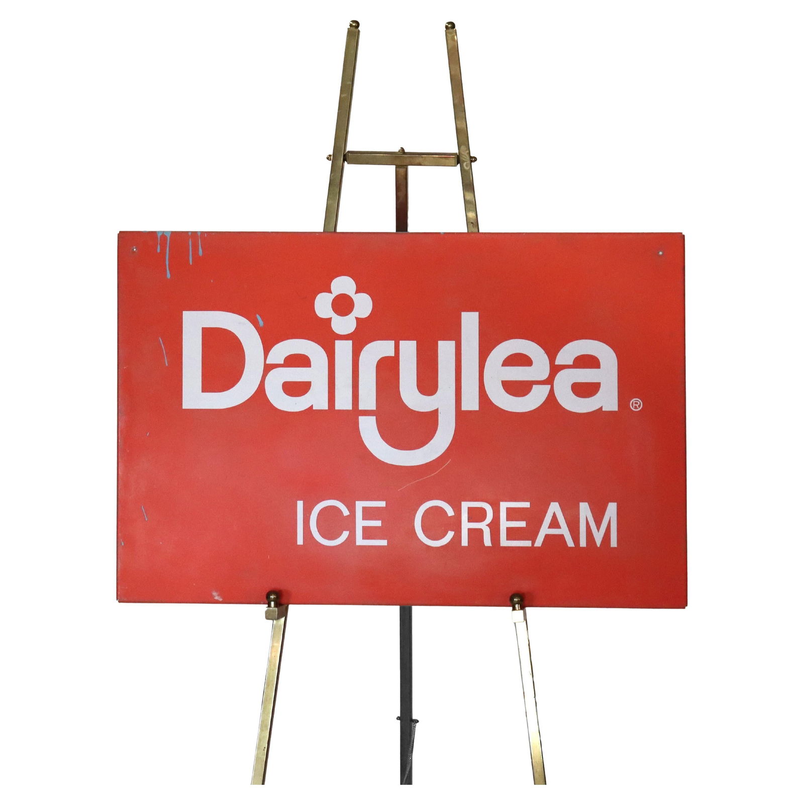 Vintage Dairylea Ice Cream Advertising Sign C1960 Metal 22.25x34.5: Vintage Dairylea Ice Cream Advertising Sign C1960 Metal 22.25x34.5 This vintage tin advertising sign for Dairylea Ice Cream dates back to the 1960s, showcasing a bold red background complemented by st