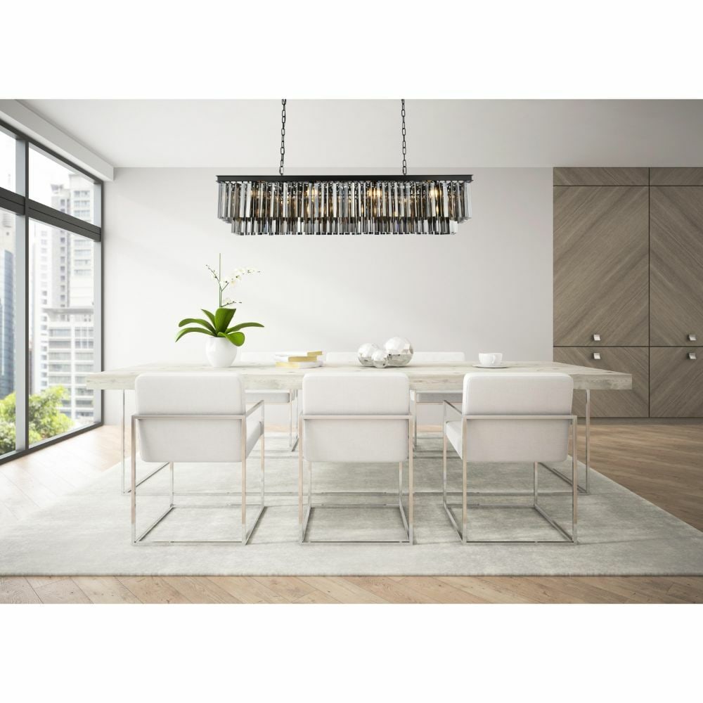 Sydney 60 Inch Matte Black Chandelier with Silver Shade Crystal and 12 Lights: Sydney 60 Inch Matte Black Chandelier with Silver Shade Crystal and 12 Lights This modern chandelier features a matte black frame with silver shade (grey) glass crystals, offering a sophisticated look