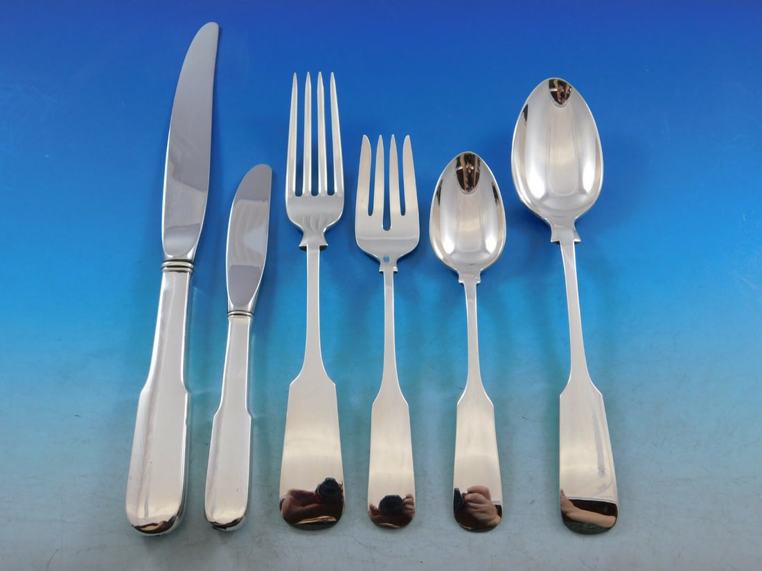 Gorham Old English Tipt Sterling Silver Flatware Set 78 Pcs for 12: Gorham Old English Tipt Sterling Silver Flatware Set 78 Pcs for 12 This exquisite Old English Tipt flatware set by Gorham is crafted from sterling silver, showcasing a classic and timeless design that