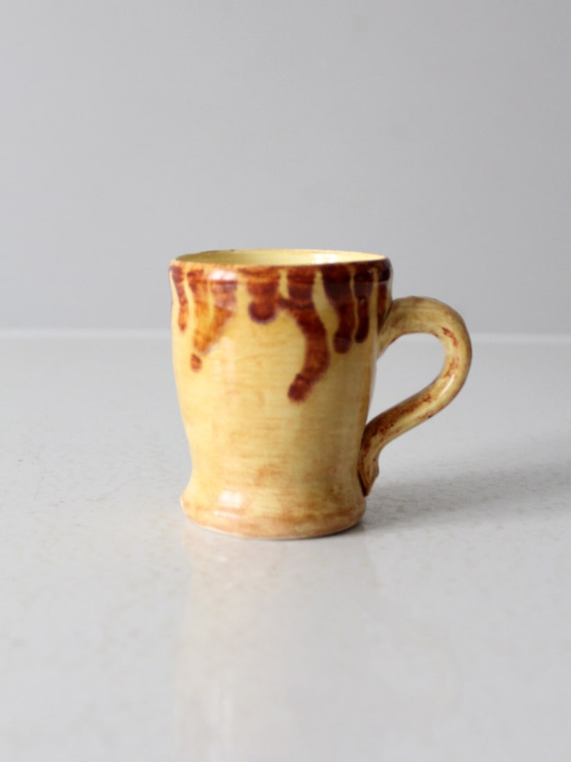 Handmade Golden Glazed Studio Pottery Mug with Brown Rim Accents (1 of 11)