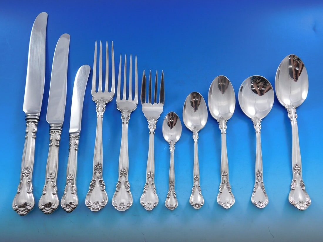 Chantilly by Birks Sterling Silver Flatware Set 93 pcs Baroque Rococo: Chantilly by Birks Sterling Silver Flatware Set 93 pcs Baroque Rococo Elevate your dining experience with the Chantilly by Birks Sterling Silver Flatware Set, a stunning collection in the Baroque & Ro