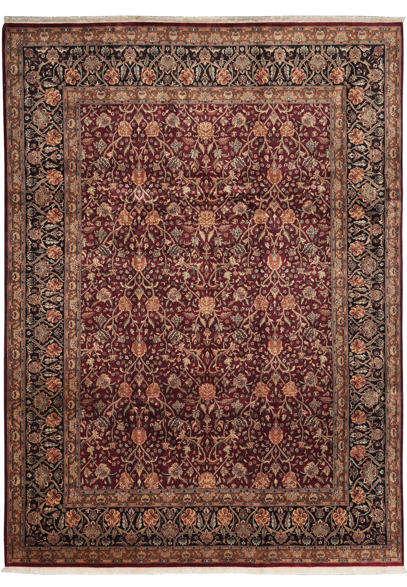 9x12 Handmade Jaipur Wool Rug in Burgundy: 9x12 Handmade Jaipur Wool Rug in Burgundy Free continental US Shipping Enhance your living space with this exquisite 9 x 12 high-quality wool handmade rug in a rich burgundy hue. This rug combines dur