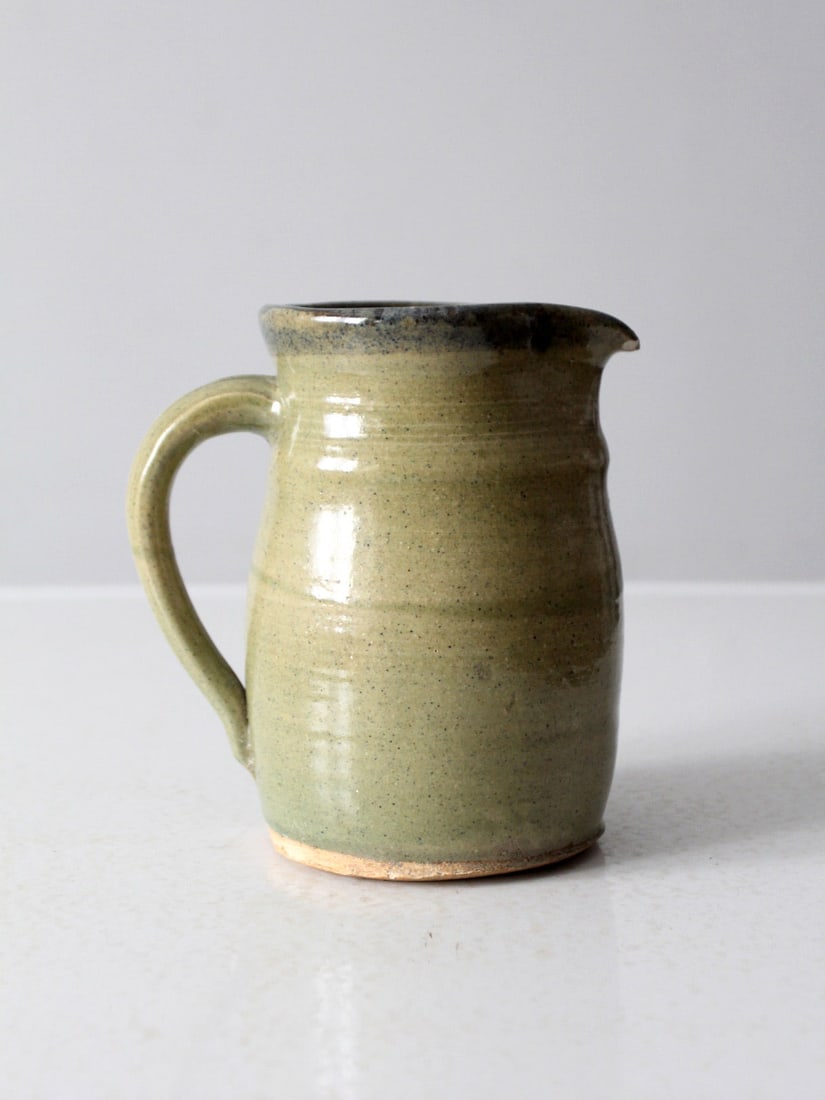 Handmade Vintage Studio Pottery Pitcher Sage Green Signed (1 of 10)