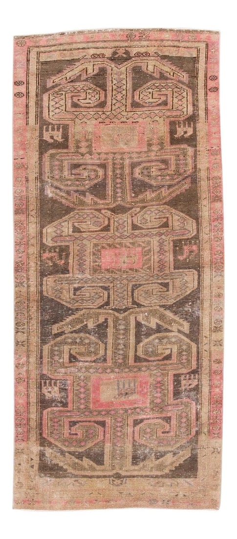 Vintage Malayer Pink Handmade Wool Runner 3'7 x 8'2: Vintage Malayer Pink Handmade Wool Runner 3'7 x 8'2 Enhance your space with this exquisite Vintage Malayer handmade wool runner. Featuring a captivating pink color and a geometric distressed design ov