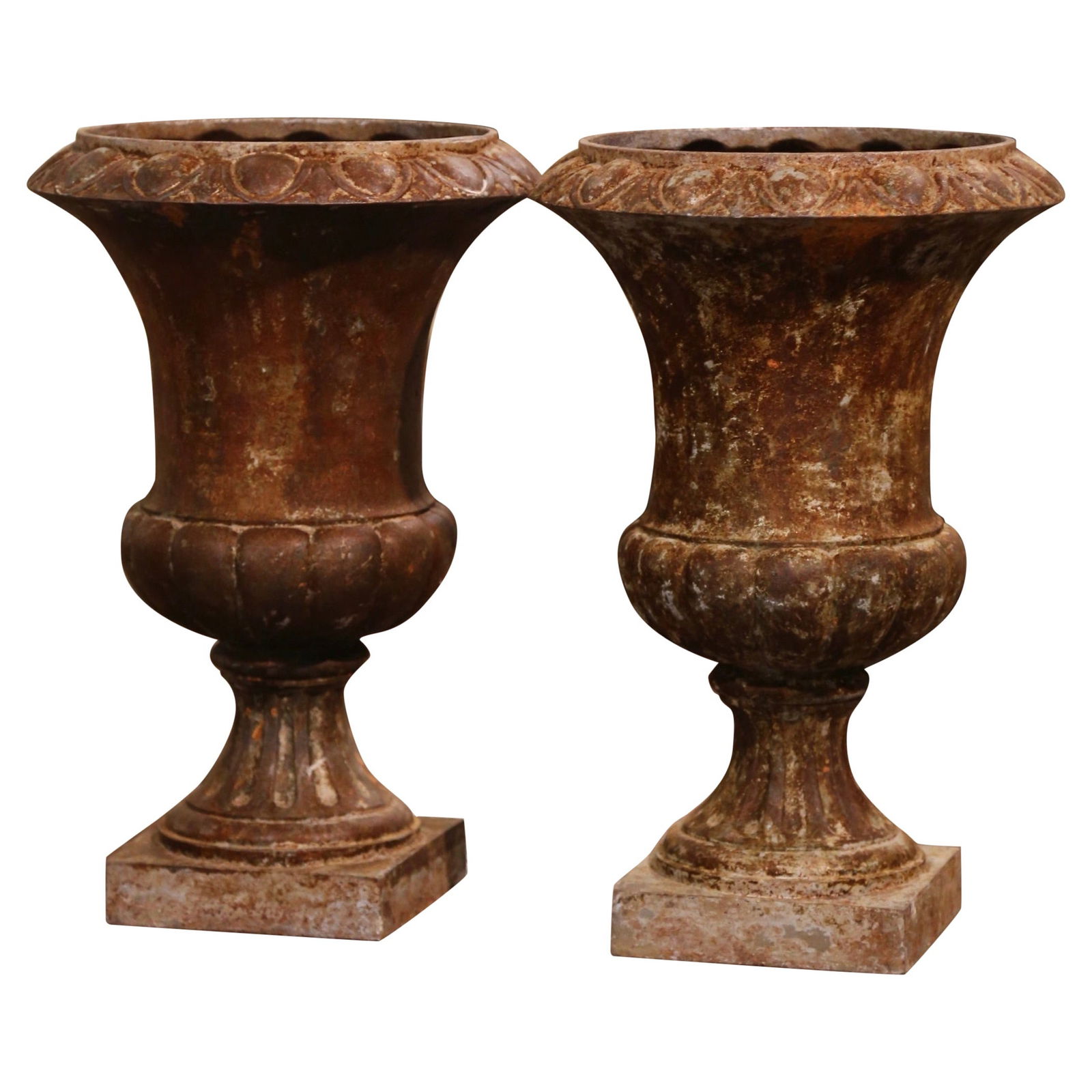 19th Century French Iron Garden Urns Set of 2 Classical Roman Style (1 of 8)