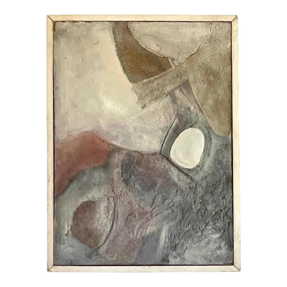 Abstract Oil Painting on Canvas Mid-Century Modern Style Vintage Artwork: Abstract Oil Painting on Canvas Mid-Century Modern Style Vintage Artwork This vintage mid-century modern abstract painting on canvas features a harmonious composition of muted earth tones, soft textur