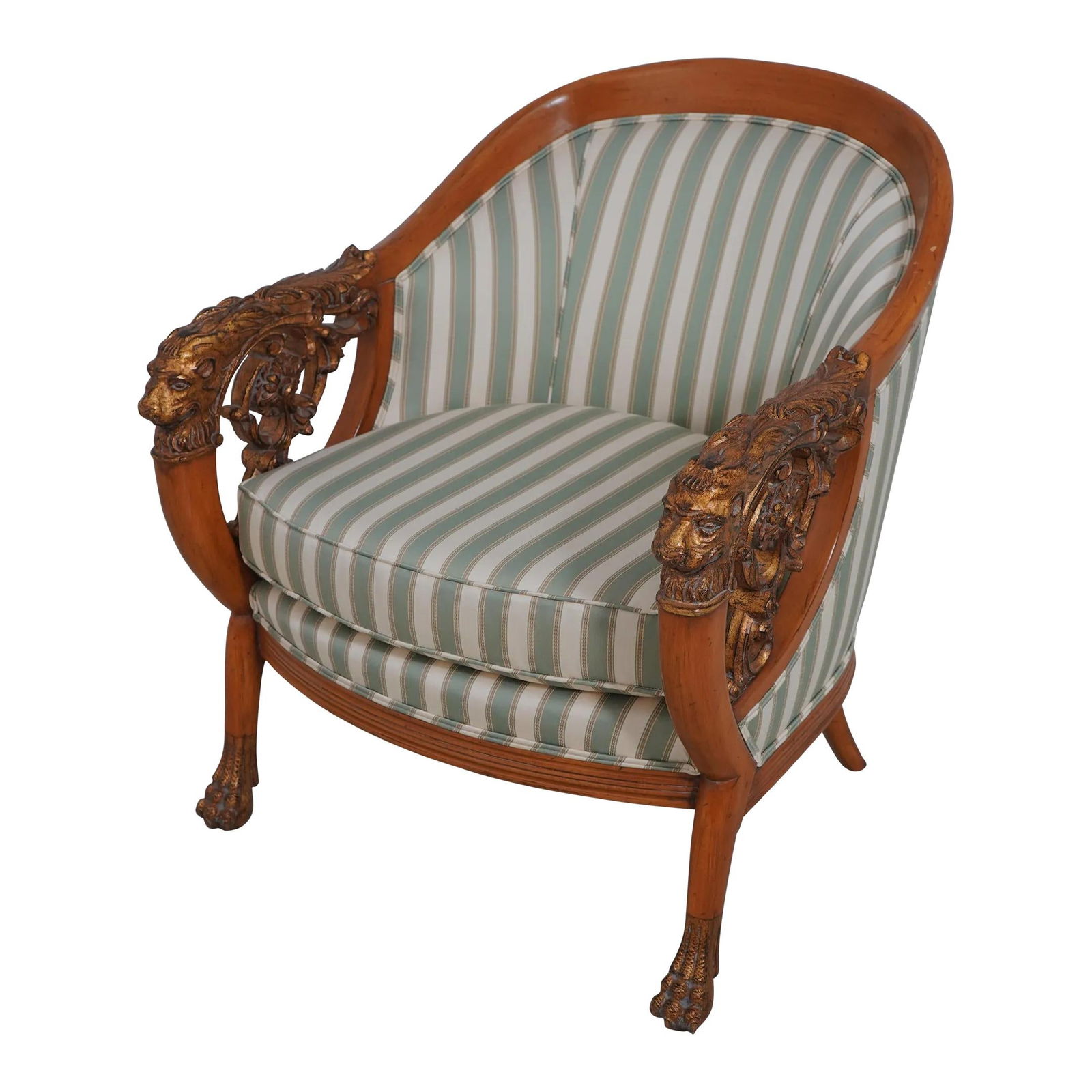 Elegant Lionhead Carved Arm Neoclassical Chair with Gold Accents: Elegant Lionhead Carved Arm Neoclassical Chair with Gold Accents Elevate your home decor with this exquisite Lionhead Carved Arm Upholstered Neoclassical Chair, showcasing a blend of elegance and craf
