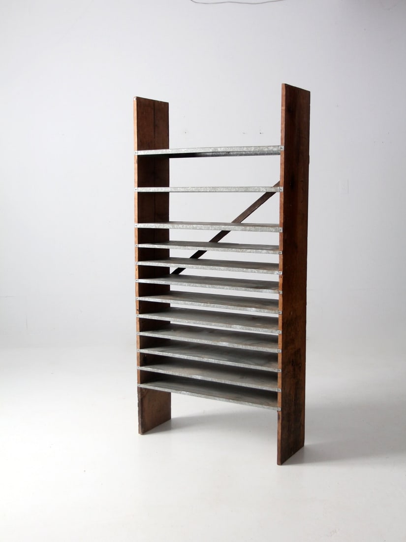 Rustic Vintage Wood Galvanized Metal Shelf with 12 Shelves (1 of 12)