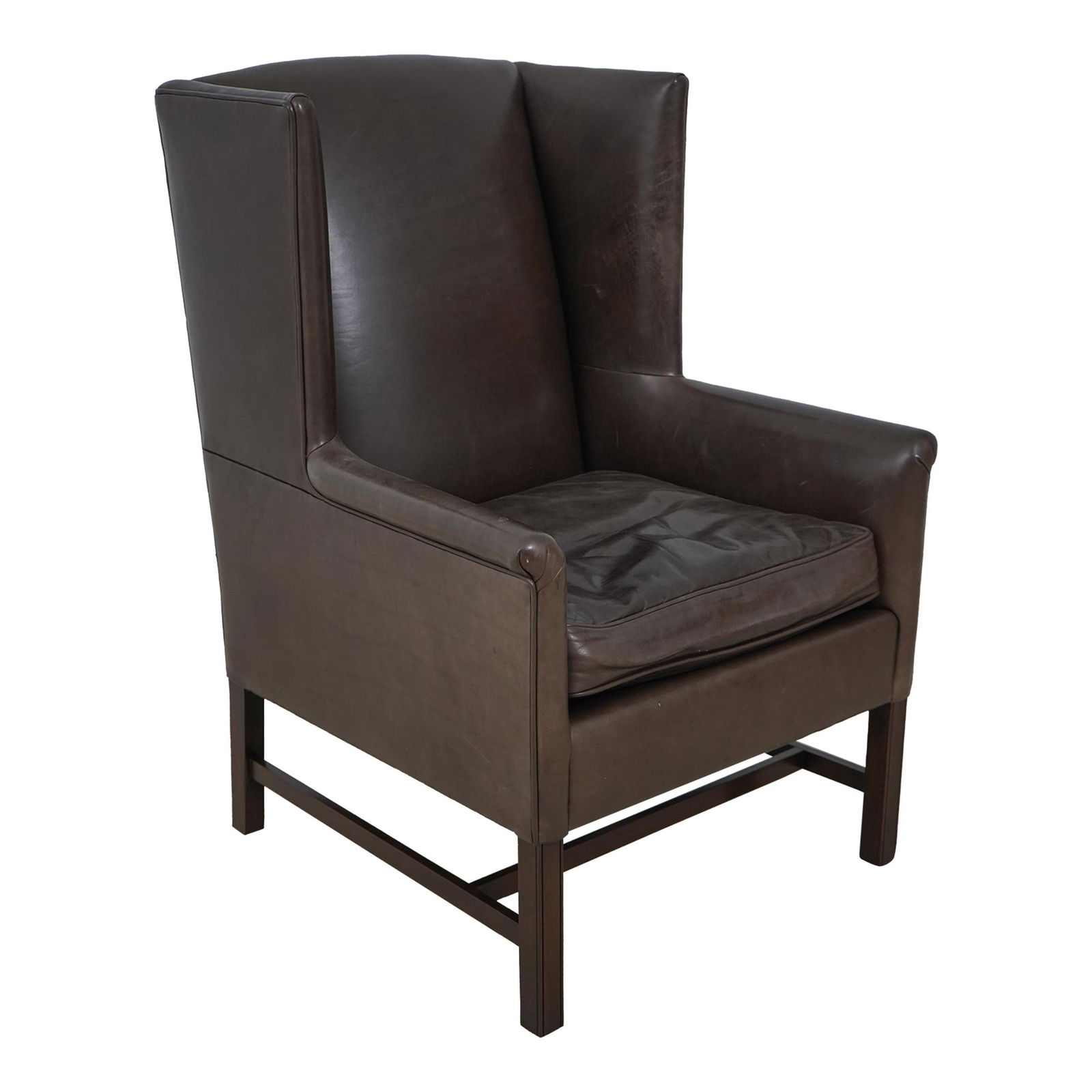 Elegant Brown Leather Modern Wing Chair with Down Cushion: Elegant Brown Leather Modern Wing Chair with Down Cushion This Quality Brown Leather Modern Wing Chair features a sleek design complemented by a down seat cushion for added comfort. Crafted from top-g