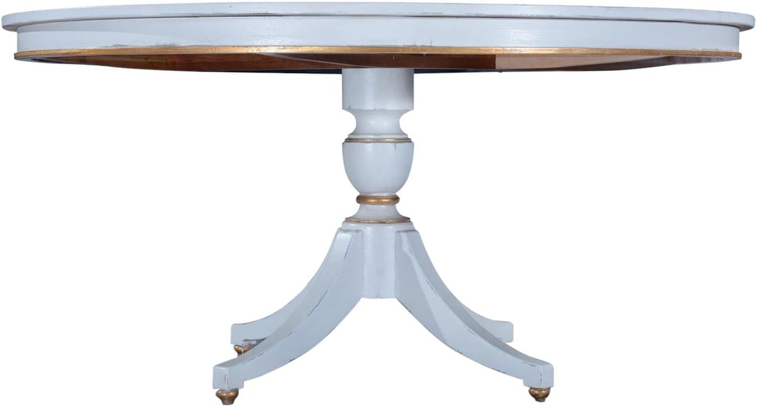 Carrington Old World Round Dining Table Solid Wood White Gold Accents: Carrington Old World Round Dining Table Solid Wood White Gold Accents This elegant round dining table features a charming Old World style, perfect for adding character to your dining area. Crafted fro
