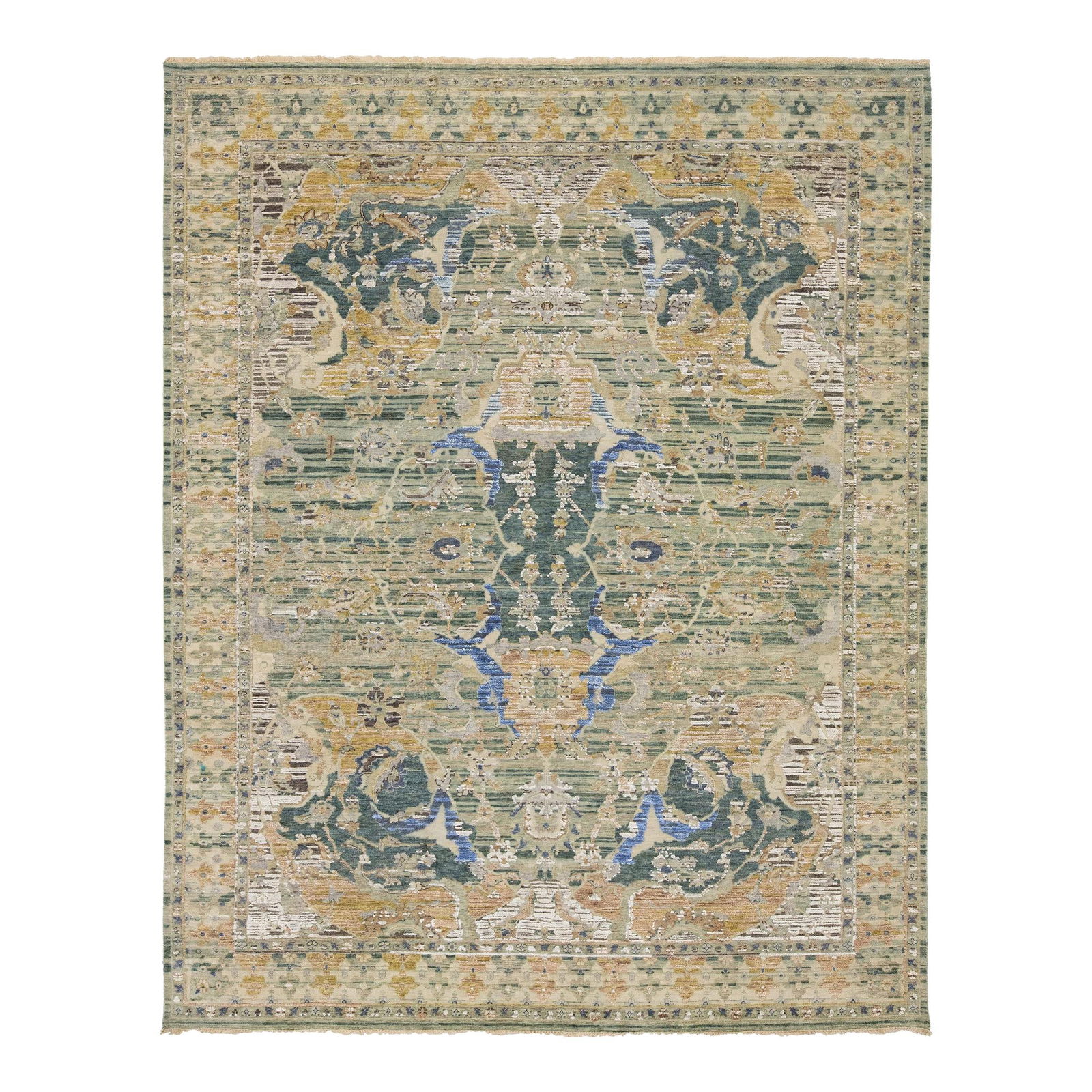 Handmade Wool Rug Green Floral Design 8' x 10' Artisan Collection: Handmade Wool Rug Green Floral Design 8' x 10' Artisan Collection Introducing the Artisan Collection Handmade Indian Wool & Silk Rug, a stunning piece that effortlessly combines elegance with a touch