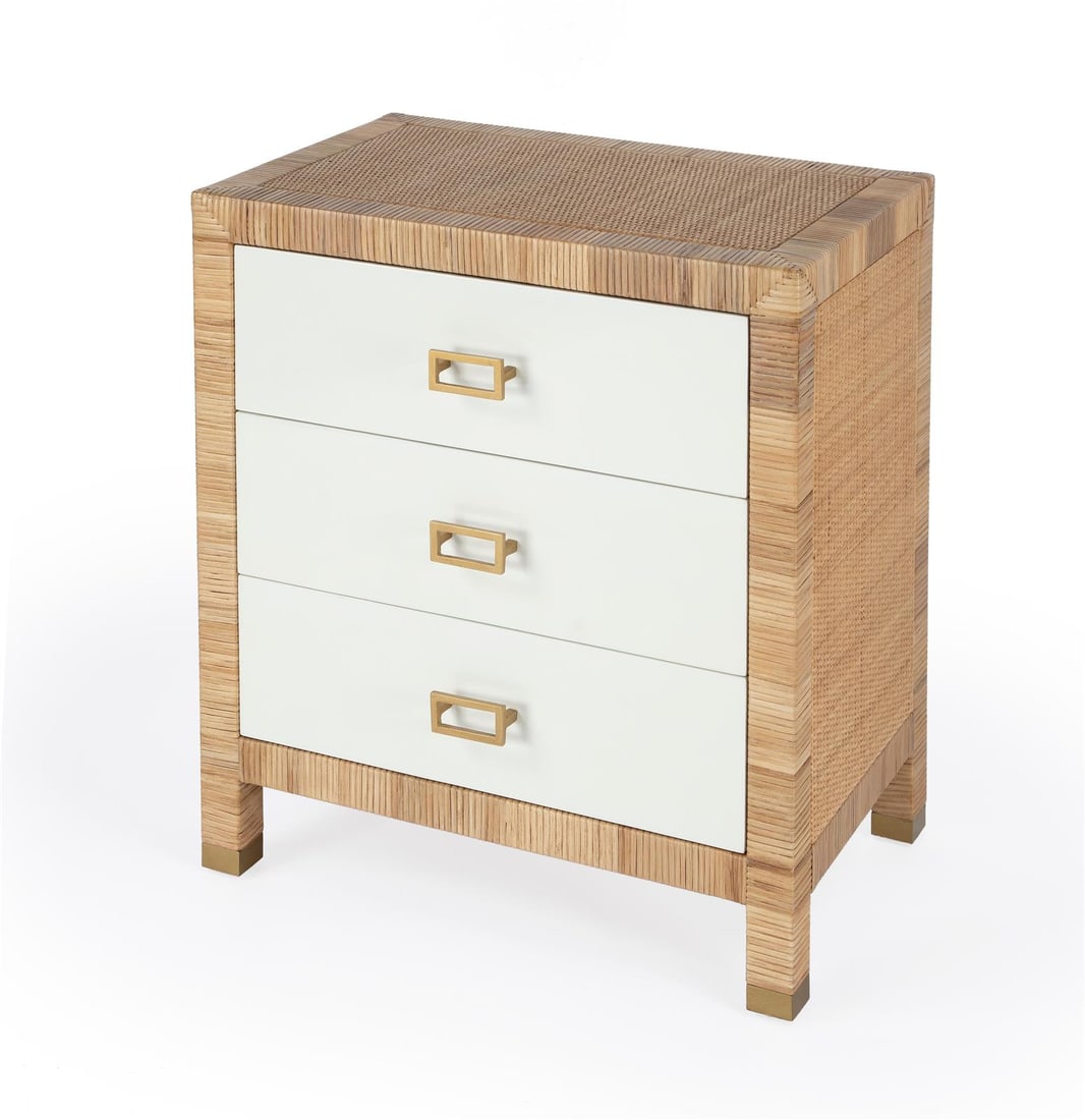 Butler Coastal Corfu Nightstand White Natural Wood 28H 25W 16D: Butler Coastal Corfu Nightstand White Natural Wood 28H 25W 16D Introducing the Coastal Corfu Nightstand, a stylish addition to your bedroom decor. This nightstand features a fresh white finish that be