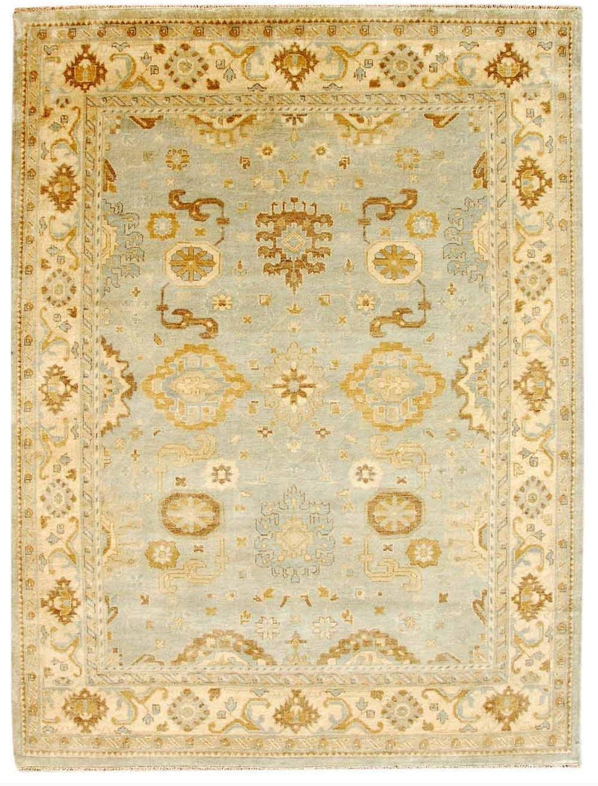 Handmade Oushak Rug 9'2 x 11'10 Bold Geometric Light Blue: Handmade Oushak Rug 9'2 x 11'10 Bold Geometric Light Blue Free continental US Shipping Enhance your living space with this exquisite Oushak rug, featuring a stunning blend of bold geometric and classi