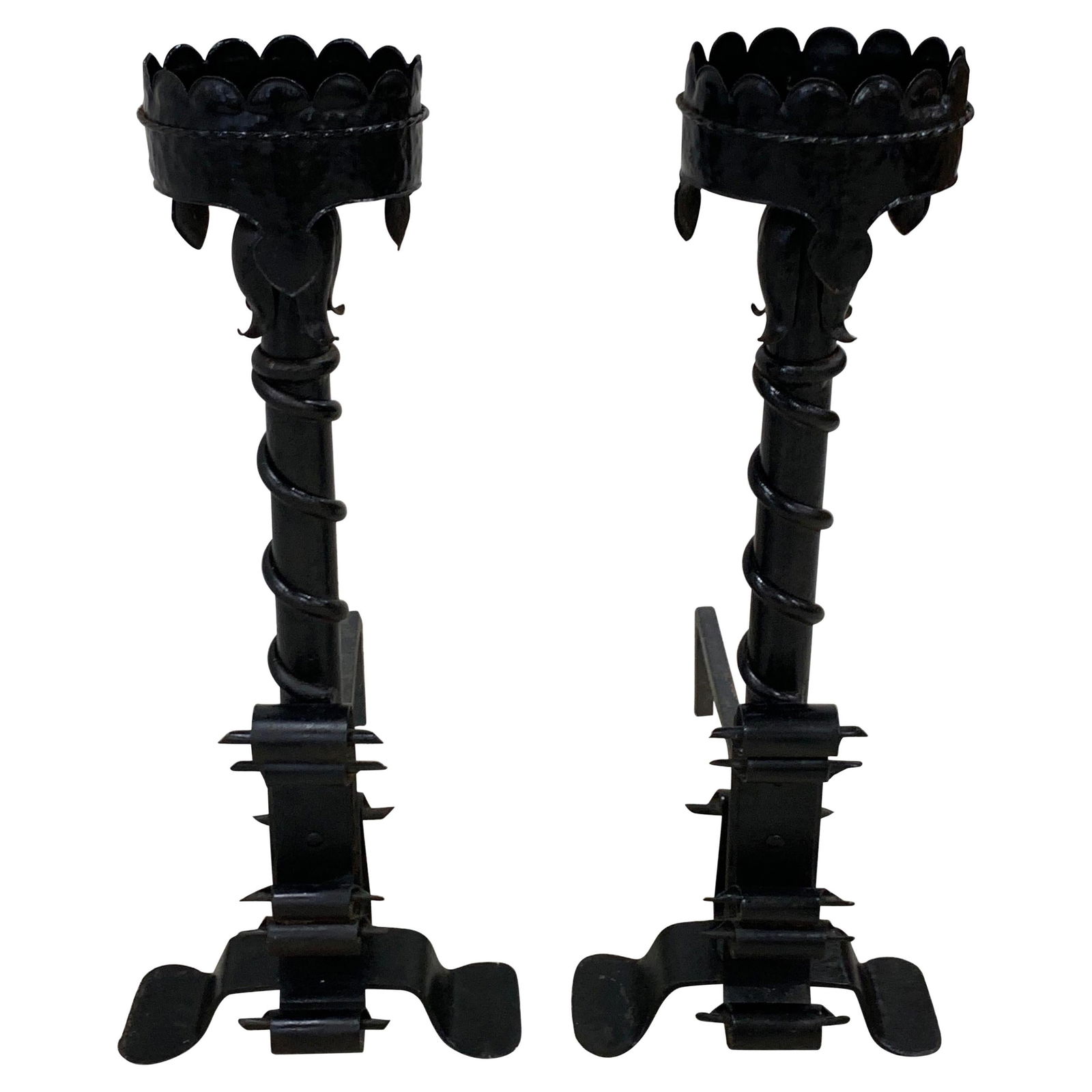 Tudor Style Wrought Iron Andirons Set of 2 41 Inch Tall (1 of 18)