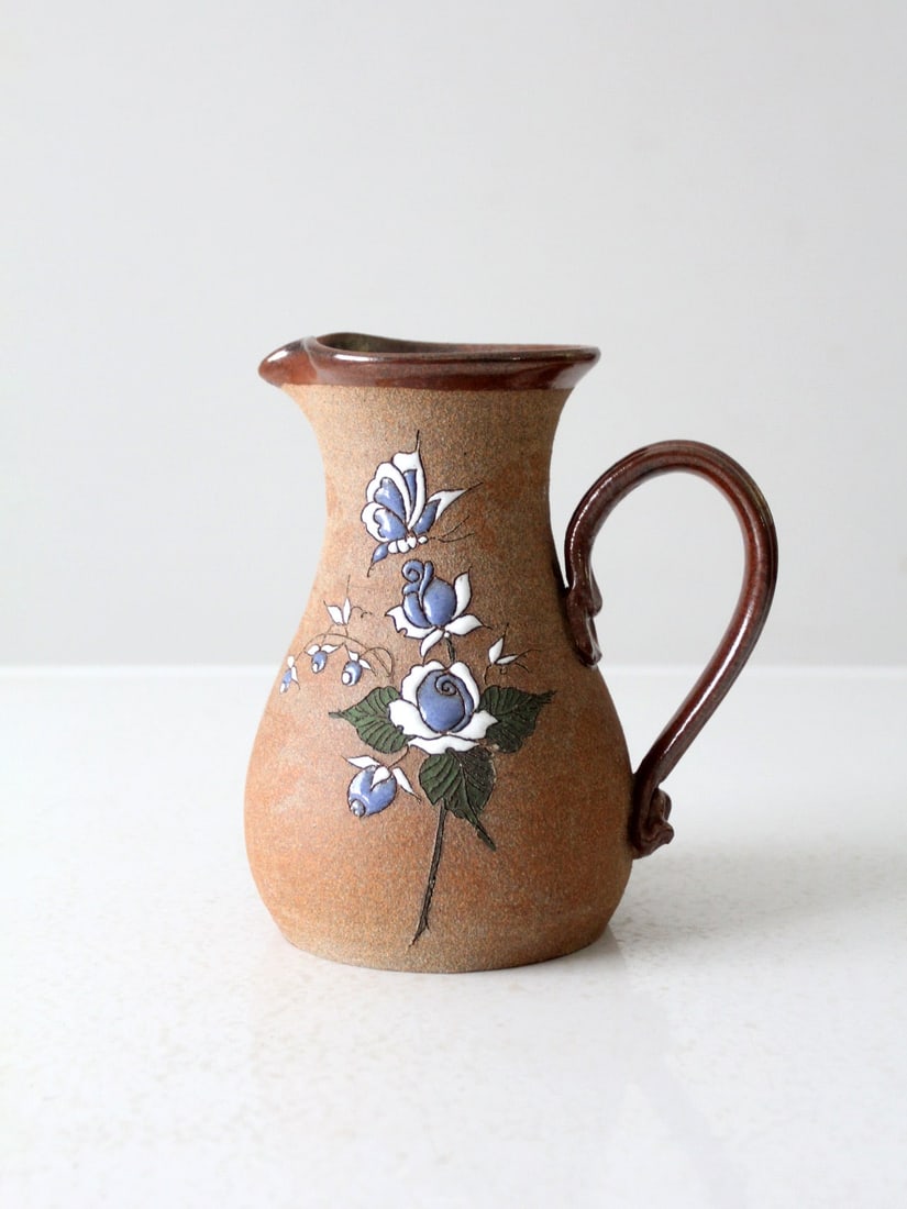 Hand-Painted Vintage Studio Pottery Pitcher with Floral Design (1 of 12)