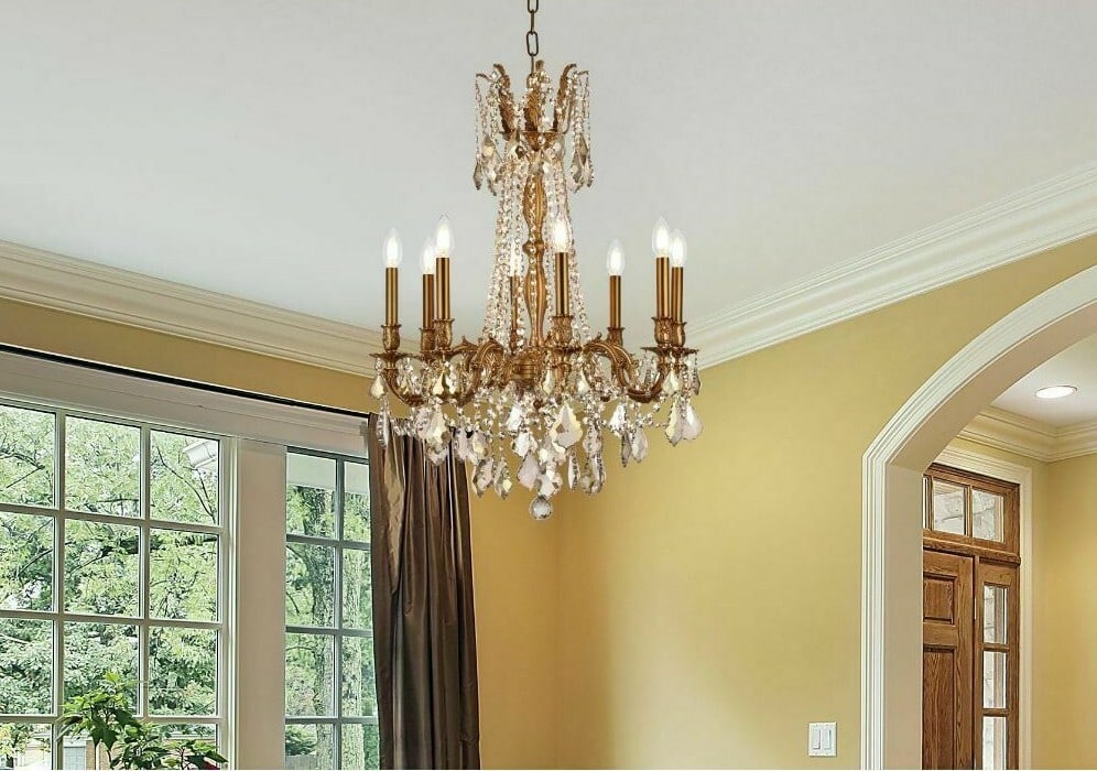 Rosalia 8-Light French Gold Chandelier with Golden Teak Crystals 30": Rosalia 8-Light French Gold Chandelier with Golden Teak Crystals 30" Illuminate your space with this elegant 8-Light French Gold Chandelier from the Rosalia Collection. Featuring a stunning design wit