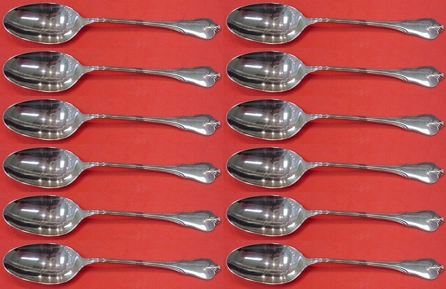 Wallace Grand Colonial Sterling Silver Teaspoon Set 12 Pieces 6 Inch: Wallace Grand Colonial Sterling Silver Teaspoon Set 12 Pieces 6 Inch This exquisite 12-piece set of teaspoons features the elegant Grand Colonial pattern by Wallace. Crafted from high-quality sterling