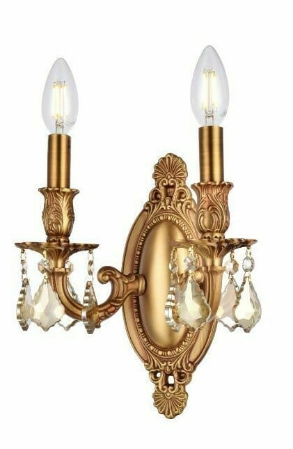 Elegant Lighting Rosalia 2 Light French Gold Wall Sconce Golden Teak Crystals 11": Elegant Lighting Rosalia 2 Light French Gold Wall Sconce Golden Teak Crystals 11" Illuminate your space with this exquisite French Gold Wall Sconce from the Rosalia collection. Featuring a stunning de