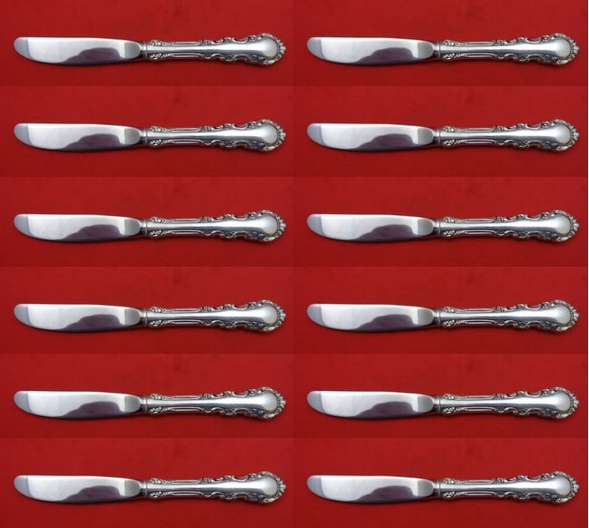 Reed & Barton Georgian Rose Sterling Silver Butter Spreader Set 12 pcs: Reed & Barton Georgian Rose Sterling Silver Butter Spreader Set 12 pcs Elevate your dining experience with this exquisite set of 12 sterling silver butter spreaders from Reed & Barton's Georgian Rose