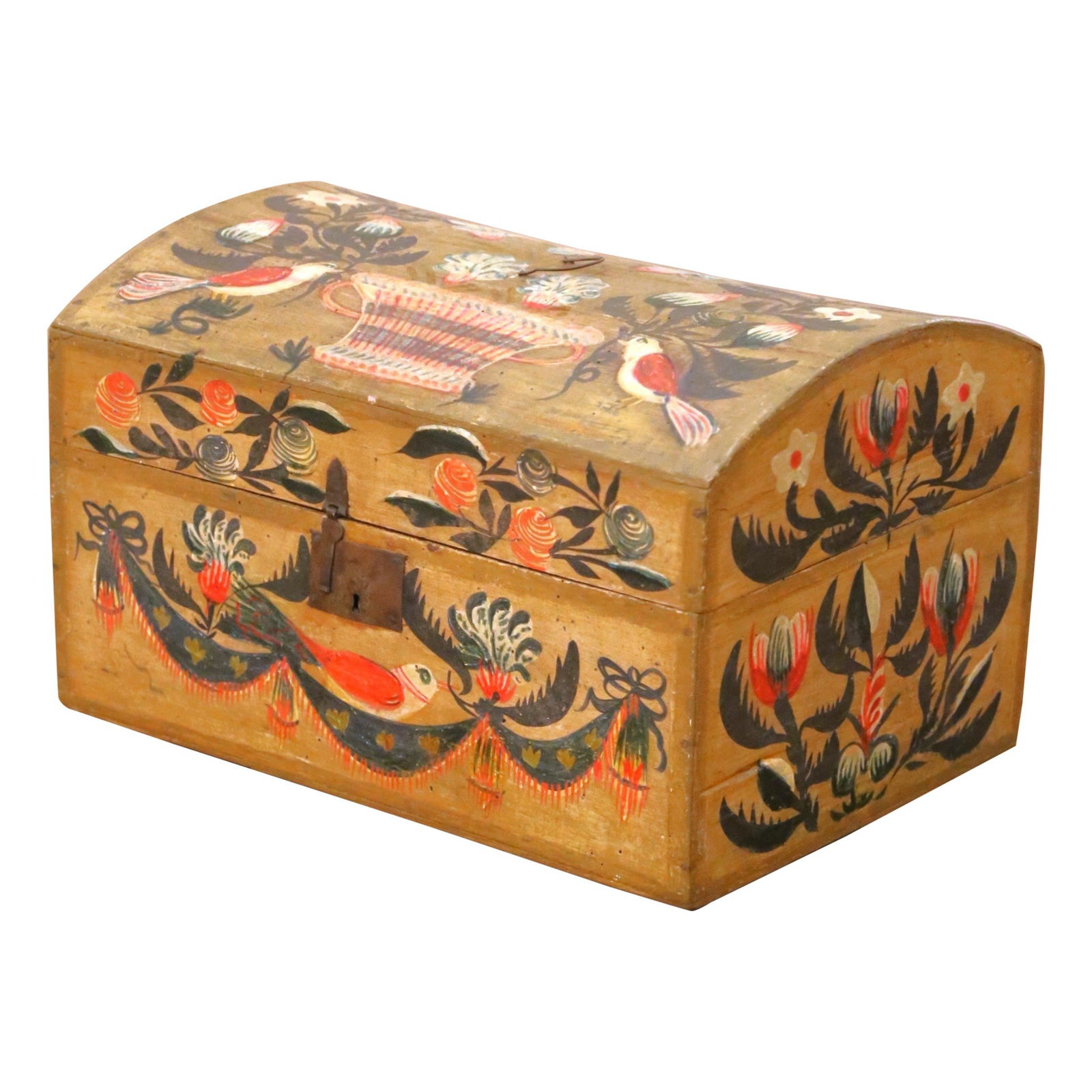 Normandy Painted Pine Wedding Chest With Folk Art Motifs Late 18th Century French: Normandy Painted Pine Wedding Chest With Folk Art Motifs Late 18th Century French This late 18th-century French Normandy wedding trunk, known as a "coffre de mariage," was crafted circa 1780 in pine w