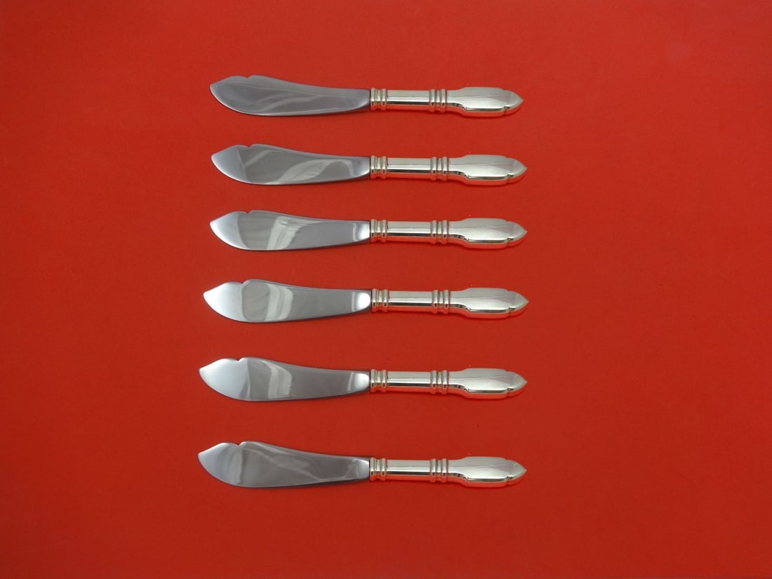Graff W & D Robert Bruce Sterling Silver 6pc Trout Knife Set: Graff W & D Robert Bruce Sterling Silver 6pc Trout Knife Set This exquisite 6-piece trout knife set is crafted from high-quality sterling silver, featuring a beautiful hollow handle and stainless stee