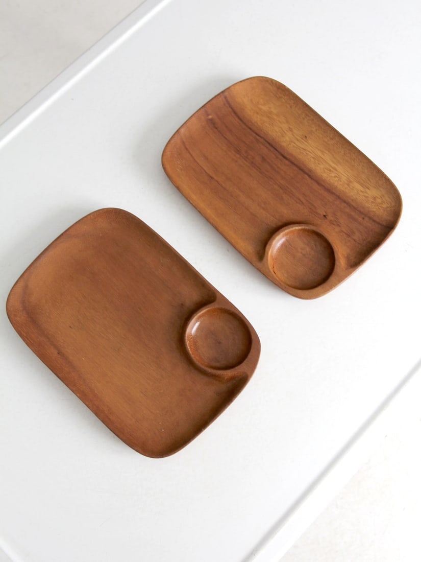 Stylish Mid-Century Modern Teak Snack Tray Pair (1 of 9)