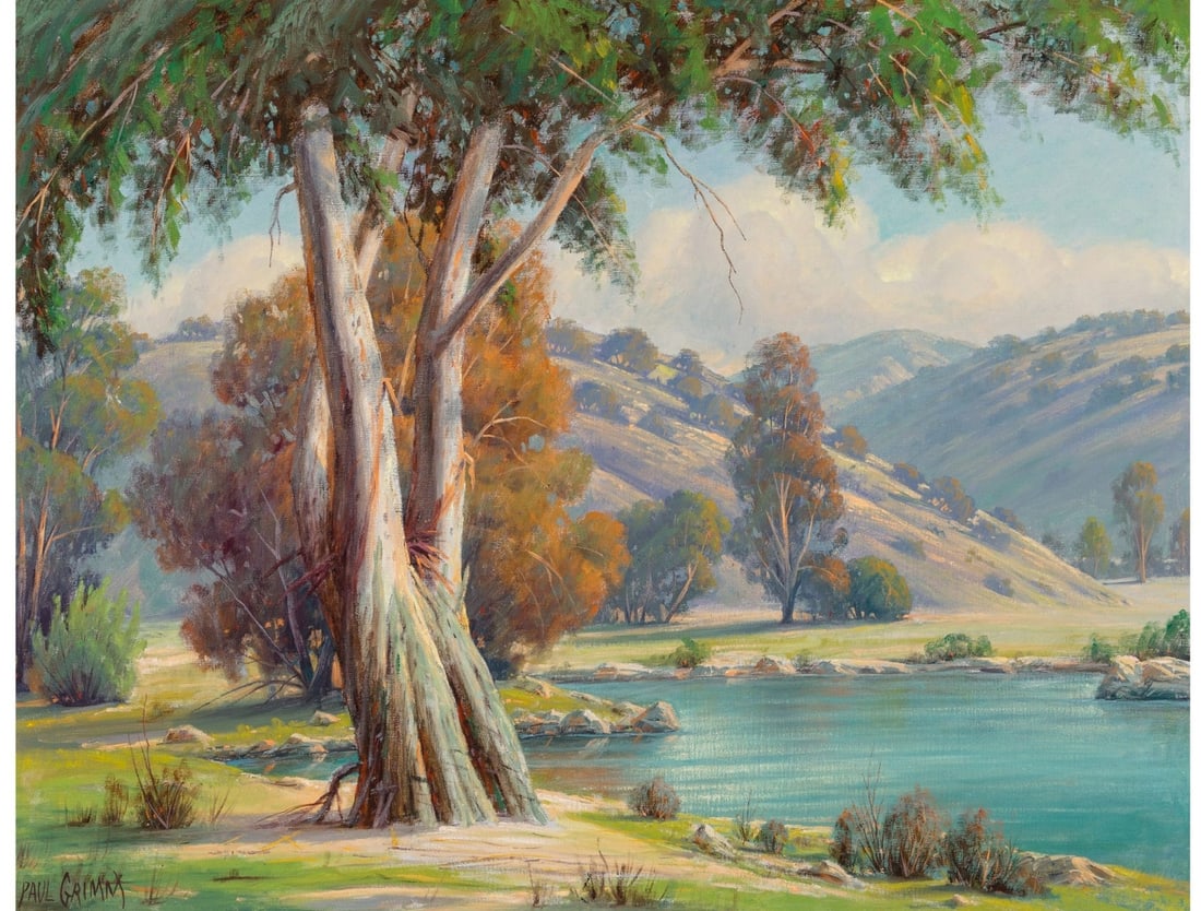 Paul Grimm 1964 Original Oil Painting Pleasant Retreat 34.5 x 42.5 Framed Landscape: Paul Grimm 1964 Original Oil Painting Pleasant Retreat 34.5 x 42.5 Framed Landscape Discover the beauty of Paul Grimm's "Pleasant Retreat," an original oil painting that captures the essence of Americ