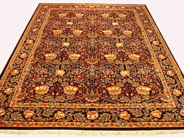 9 x 12 Black Hand-Knotted Wool Silk Sino Tabriz Rug: 9 x 12 Black Hand-Knotted Wool Silk Sino Tabriz Rug Free continental US Shipping Enhance your home with the timeless elegance of the 9 x 12 Black High-End Wool & Silk Sino Tabriz Rug. This stunning pi