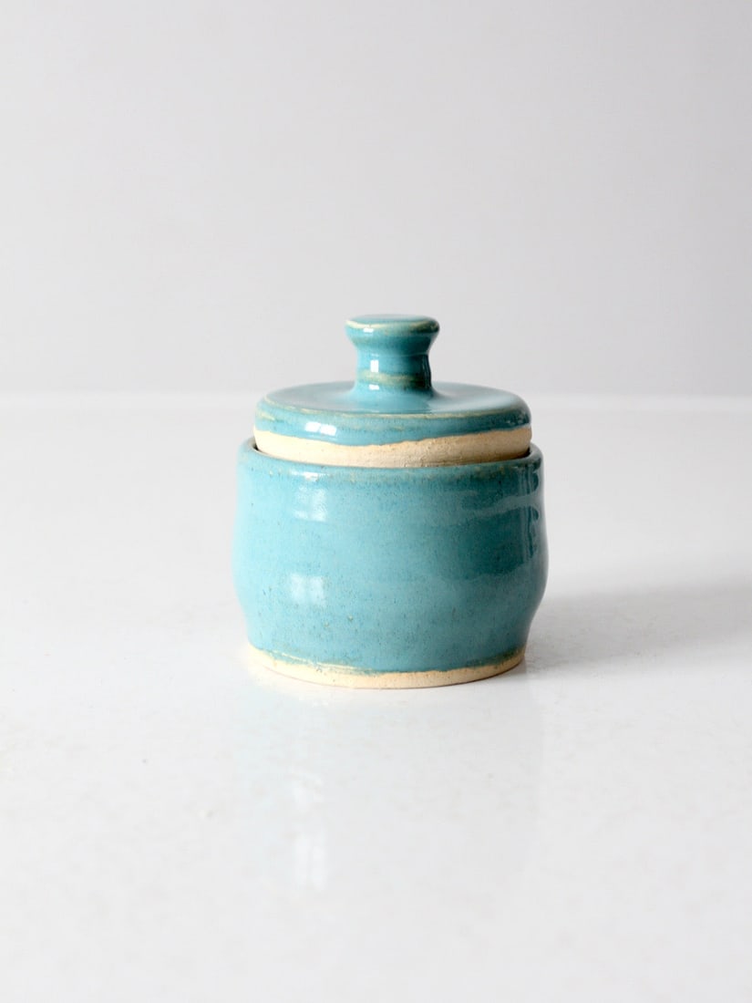 Handcrafted Vintage Studio Pottery Jar with Turquoise Glaze and Lid (1 of 8)