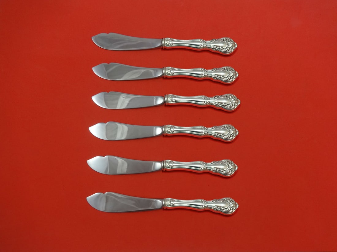 Alvin Chateau Rose Sterling Silver 6pc Trout Knife Set Custom Made: Alvin Chateau Rose Sterling Silver 6pc Trout Knife Set Custom Made Enhance your dining experience with this exquisite 6-piece Trout Knife Set from Alvin, featuring the elegant Chateau Rose pattern. Cr