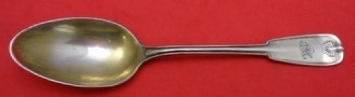 Tiffany & Co. Palm Sterling Silver Spoon 6.25" Gold-Washed: Tiffany & Co. Palm Sterling Silver Spoon 6.25" Gold-Washed This exquisite Palm pattern pap spoon by Tiffany & Co. showcases the timeless elegance of sterling silver with a luxurious gold wash. Crafted