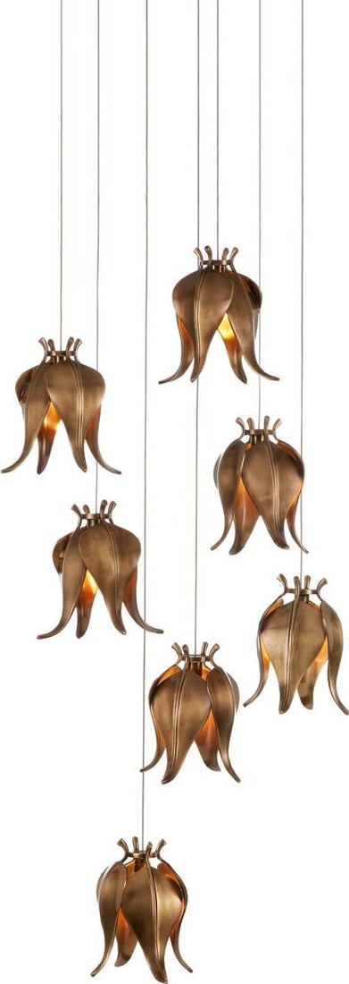 Currey Iota Multi-Drop Pendant Brass 7-Light Art Nouveau: Currey Iota Multi-Drop Pendant Brass 7-Light Art Nouveau Illuminate your space with the stunning Iota Multi-Drop Pendant, designed in an elegant Art Nouveau style. This exquisite lighting fixture feat