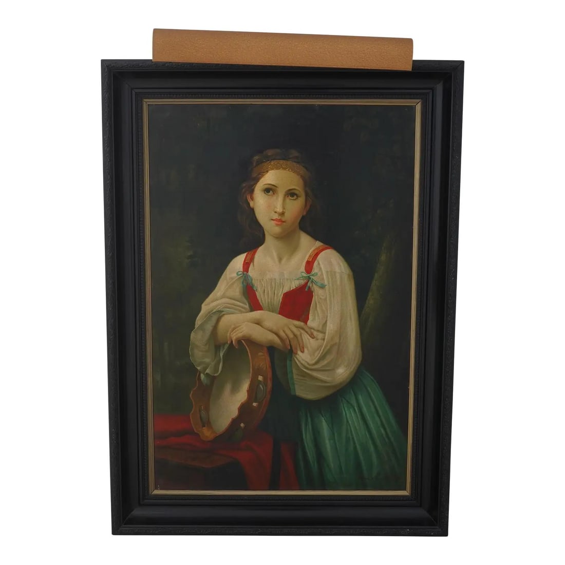 Antique Oil Painting Gypsy Girl with Tambourine Signed Joseth Shorn: Antique Oil Painting Gypsy Girl with Tambourine Signed Joseth Shorn This exquisite ornate framed oil on canvas painting features a captivating Gypsy girl with a tambourine, showcasing fine carved deta