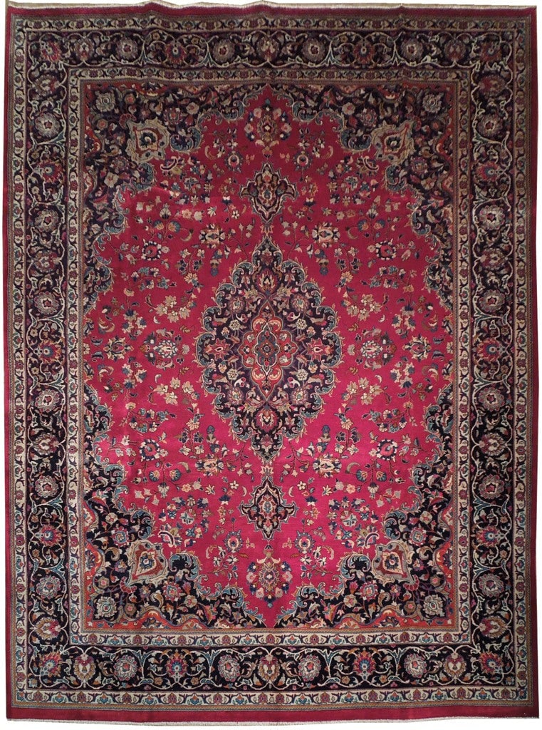 Hand-knotted 10' x 13' Maroon Persian Mashad Area Rug: Hand-knotted 10' x 13' Maroon Persian Mashad Area Rug Free continental US Shipping Transform your living space with this stunning 9.8 x 12.10 Hand-knotted Persian Mashad Rug, meticulously handcrafted