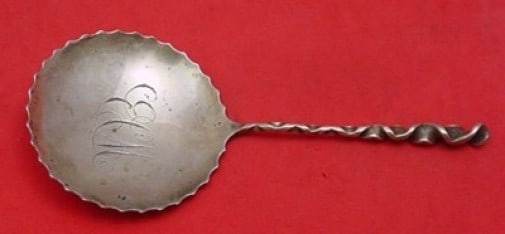 Whiting Reverse Twist Sterling Silver Confection Spoon 5.25" Monogrammed: Whiting Reverse Twist Sterling Silver Confection Spoon 5.25" Monogrammed This exquisite confection spoon showcases the elegant Reverse Twist pattern by Whiting, crafted from high-quality sterling silv