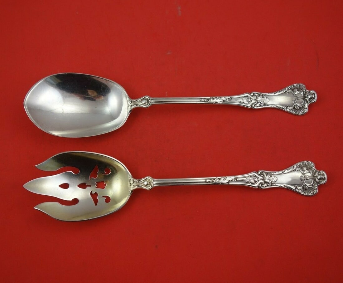 Gorham Patrician Sterling Silver Salad Serving Set 2pc 10 1/2 Inch: Gorham Patrician Sterling Silver Salad Serving Set 2pc 10 1/2 Inch Elevate your dining experience with this exquisite 2-piece salad serving set by Gorham, crafted in fine sterling silver. Featuring th