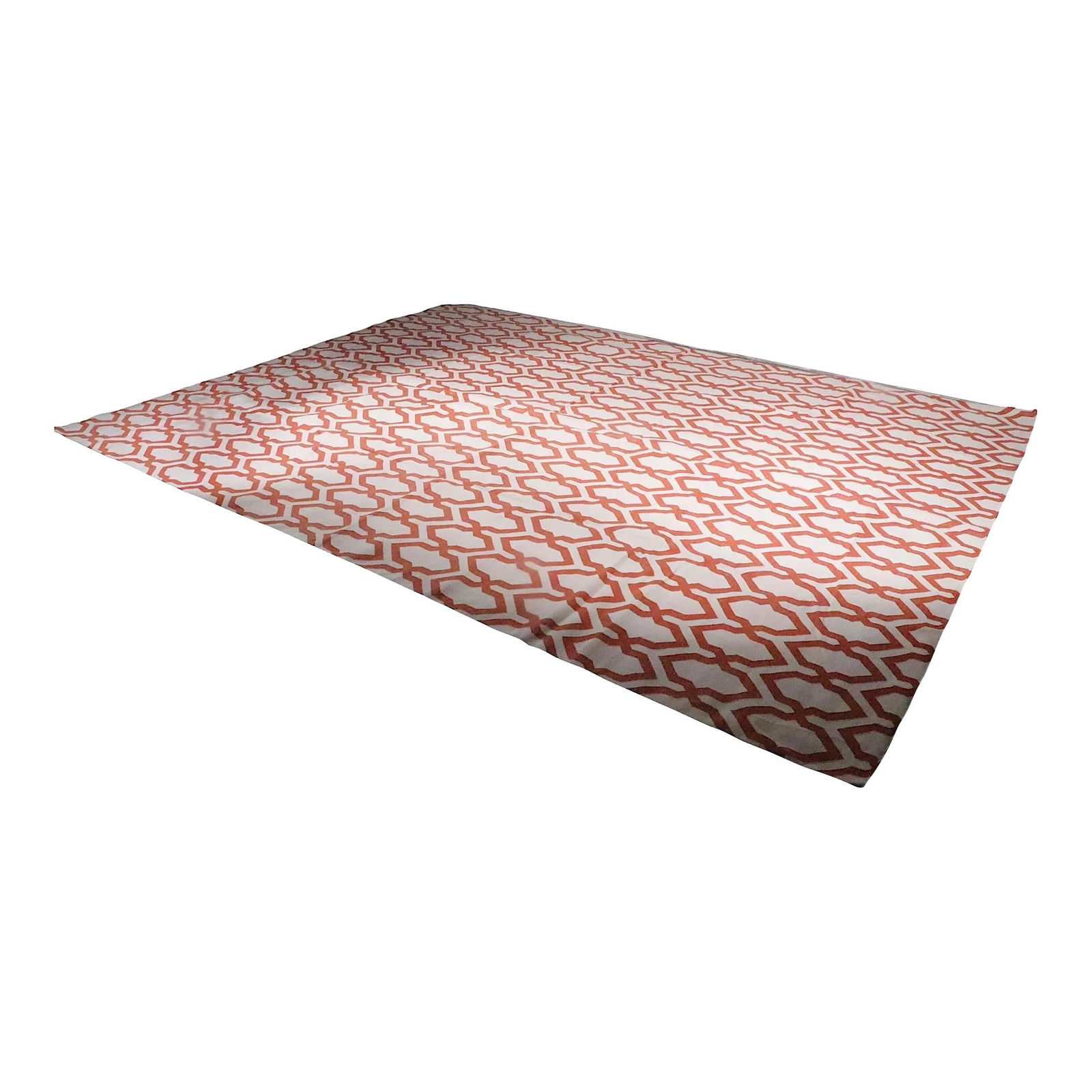 Large Orange Cream Geometric Dhurrie Rug from Nepal: Large Orange Cream Geometric Dhurrie Rug from Nepal This large-scale flatweave Dhurrie carpet, crafted in Nepal for The Rug Company, showcases a vibrant allover orange geometric pattern against a crea