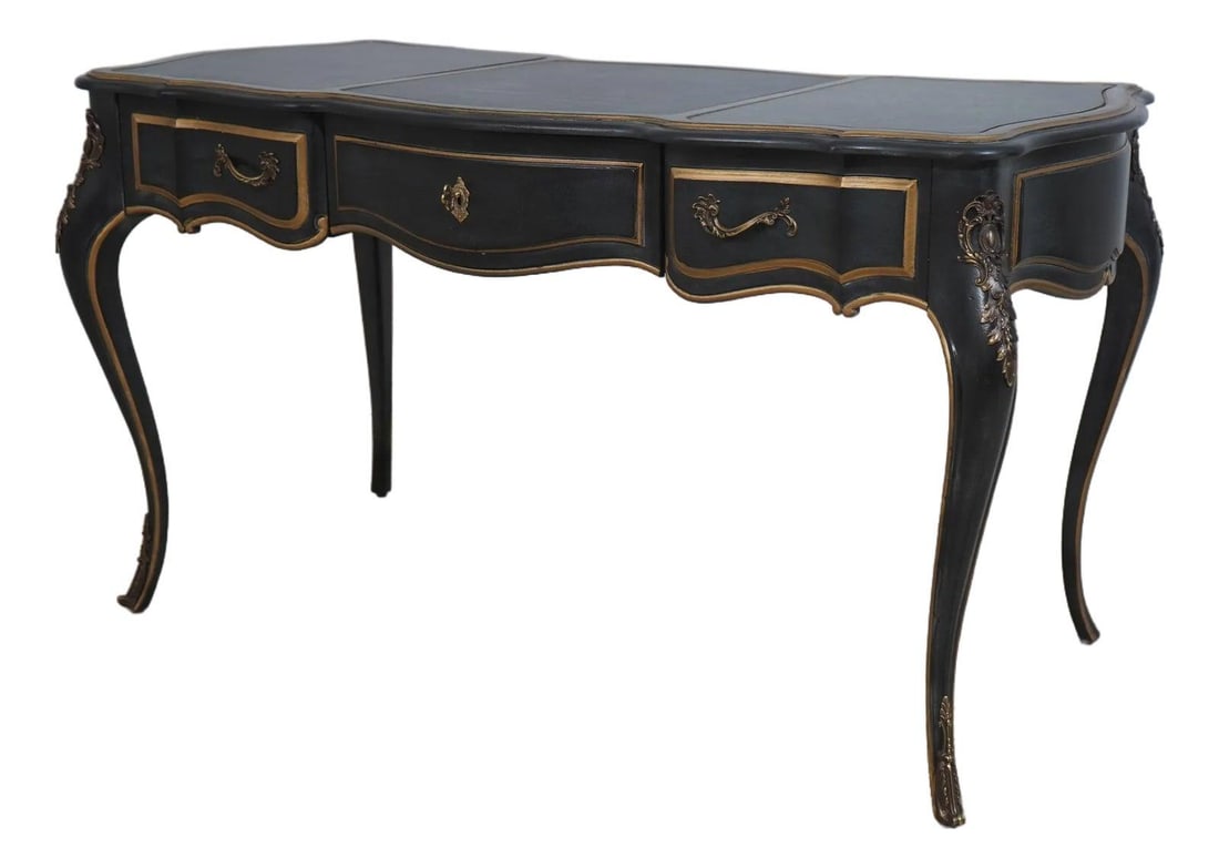 Drexel Louis XV Style Writing Desk with Ormolu Mounts: Drexel Louis XV Style Writing Desk with Ormolu Mounts This exquisite Drexel French Louis XV Style Writing Desk showcases elegant design elements characteristic of the Federal style. Crafted from high-