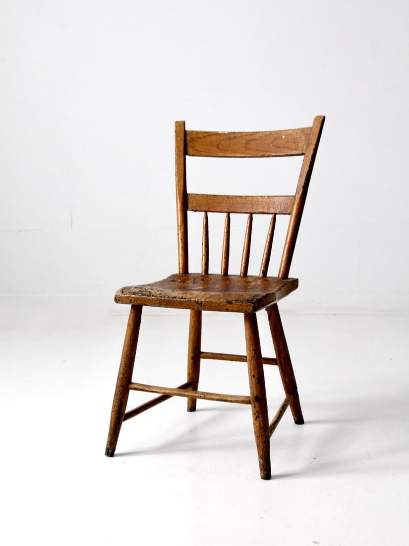 Rustic Antique Farmhouse Chair Vintage Charm 19th Century: Rustic Antique Farmhouse Chair Vintage Charm 19th Century This late nineteenth-century primitive farmhouse chair exemplifies vintage utilitarianism with its warm, textured finish. Designed to add a ru