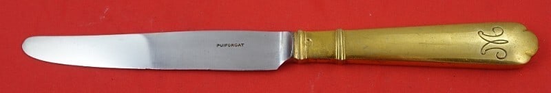 Puiforcat Richelieu Sterling Silver Luncheon Knife 8.5 Vermeil Handle: Puiforcat Richelieu Sterling Silver Luncheon Knife 8.5 Vermeil Handle Experience the elegance of the Richelieu pattern by Puiforcat with this exquisite French sterling silver luncheon knife. Crafted f